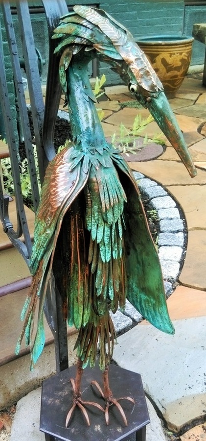 Bradley Sanders, Shepherdstown, WV, U.S. “Rebecca the Blue Heron” (38 in x 20 in) (96.5 cm x 50.8 cm) copper, iron, patina -- www.foldforming.org