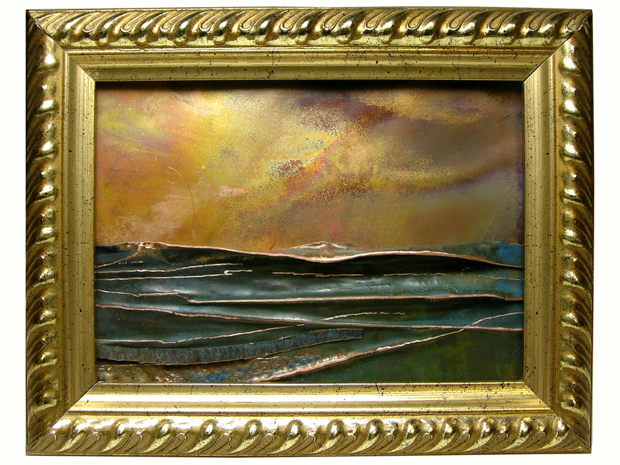 Denys Knight, www.accidentalhammer.com, Bonners Ferry, ID, U.S. “Morning Surf” (15 x 20 cm) (5.9 x 7.9 in) Copper, photo by Stan Knight
