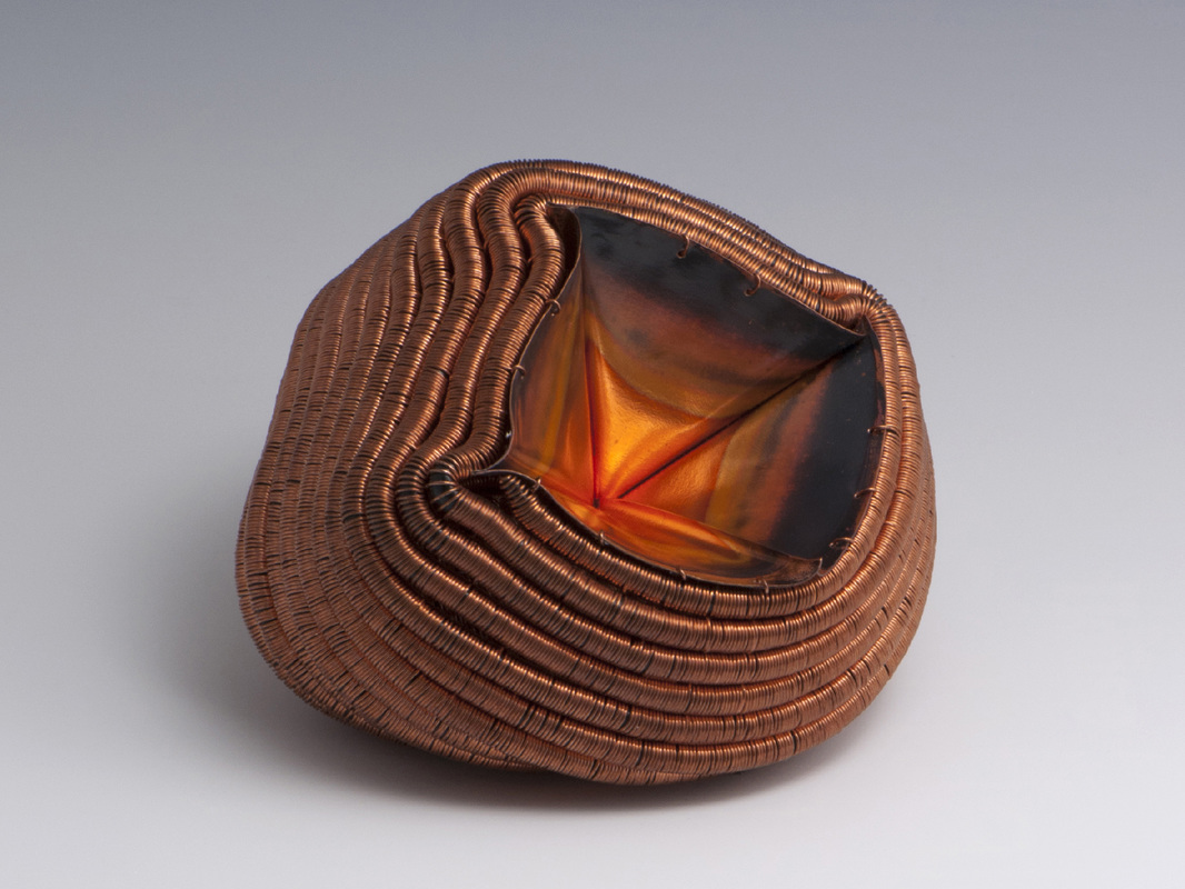 Sharon Stafford, Arlington, MA, U.S. “Coiled Cup” (9.5 x 6 cm) (3.8 x 2.4 in) Copper, copper wire, hook-up cable, www.foldforming.org