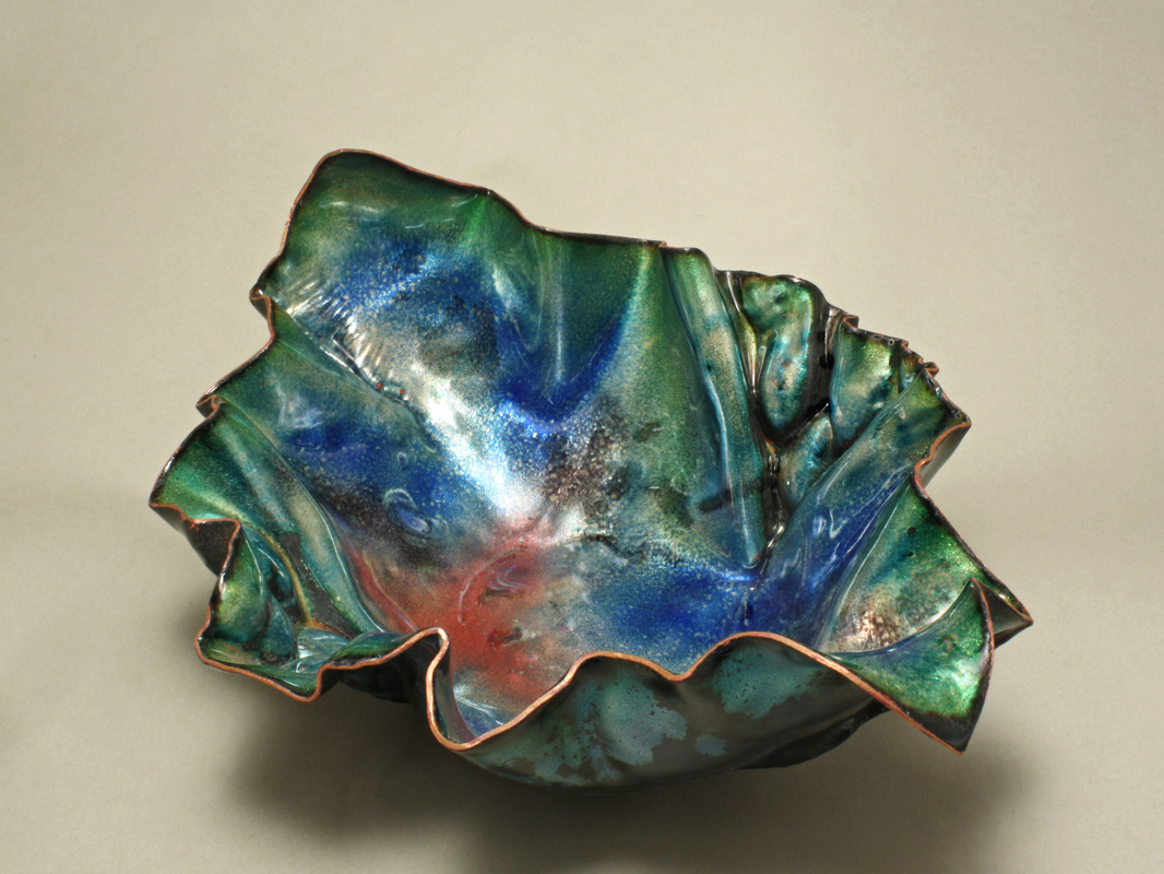 Ed Lay, El Cerrito, CA, U.S. “FF Bowl #7” (8.5 in x 6.5 in x 3.5 in) (21.6 cm x 16.5 cm x 8.9 cm) copper, vitreous enamel -- www.foldforming.org