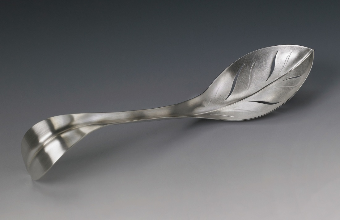 Louise Mary Muttitt, Burton upon Trent, U.K. “Sugar Sifting Spoon” (15 cm long) sterling silver -- www.foldforming.org