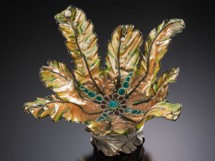 Ellen Krieger, McLean, VA, U.S. “Caesar's Salad” (2 in x 6.5 in) (5 cm x 16.5 cm) copper, fine silver -- www.foldforming.org