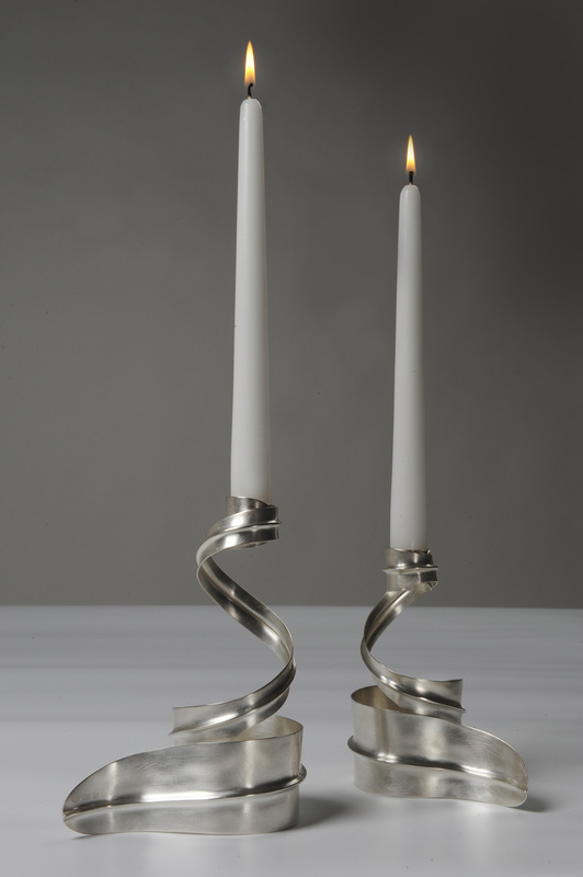Louise Mary Muttitt, Burton upon Trent, U.K. “Twist Candlestick” (25 cm x 21 cm) Britannia Silver -- www.foldforming.org