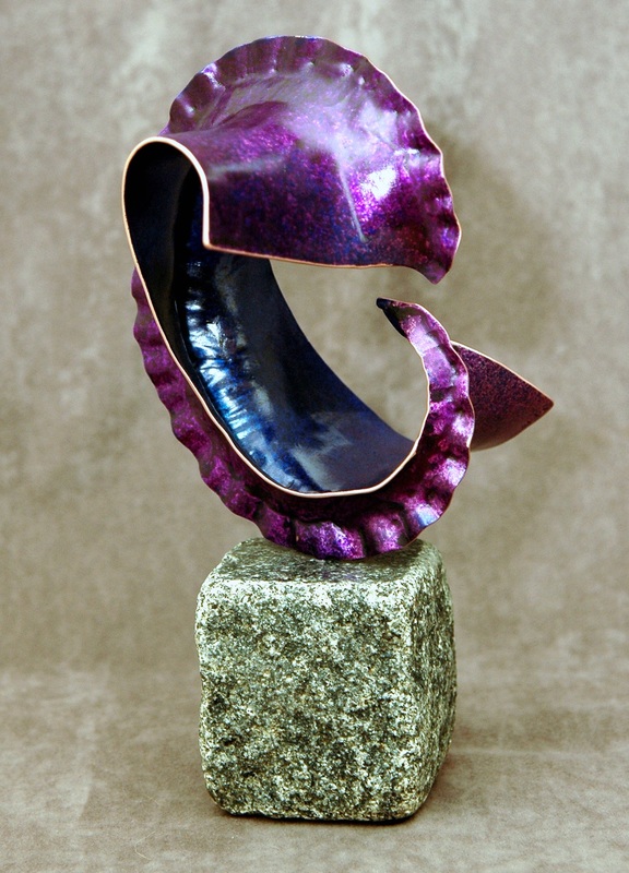Pat Downing, San Diego, CA, U.S., “Purple” (6 x 4 x 8” H) (15.2 x 10.1 x 20.3 cm) Copper, stone -- www.foldforming.org