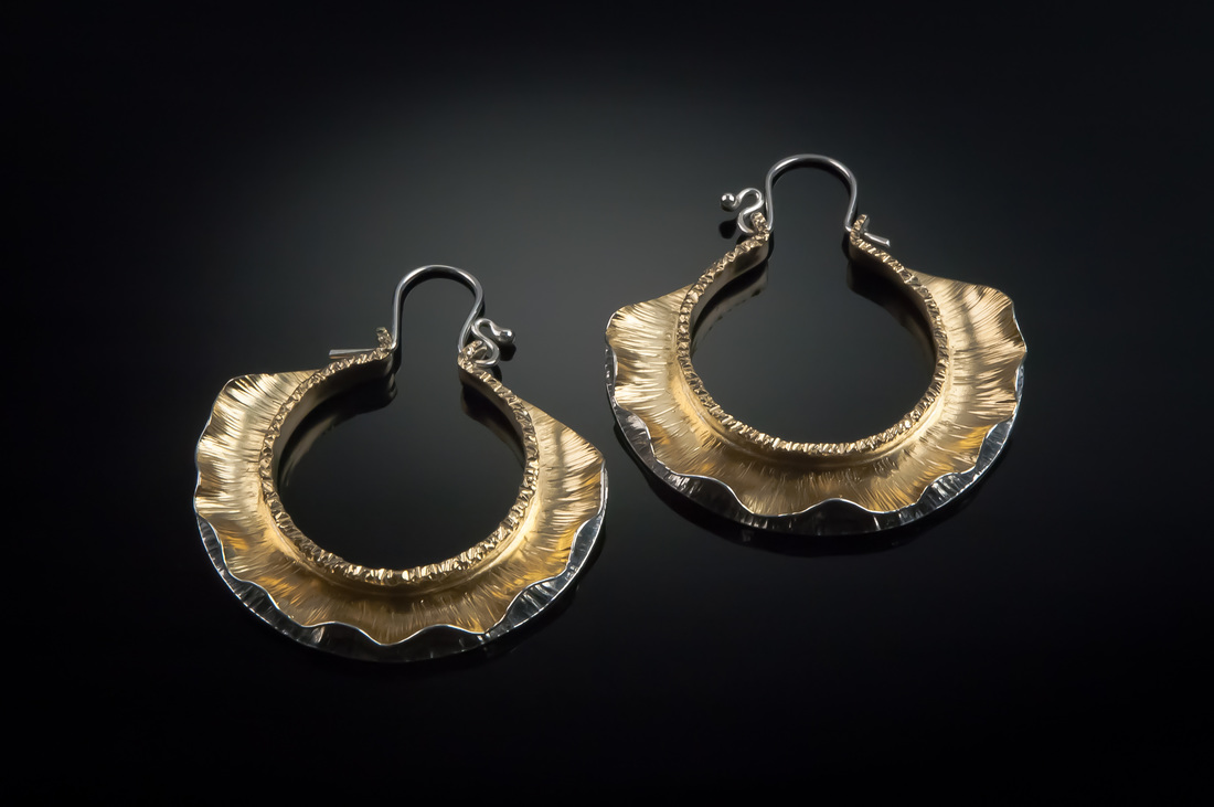 Stella Rose Powell, Bend, OR, U.S. “Beyond the Garden Gate Collection Earrings” (1.75 in x 1.5 in) (4.4 cm x 3.8 cm) 18K, sterling silver bimetal -- www.foldforming.org