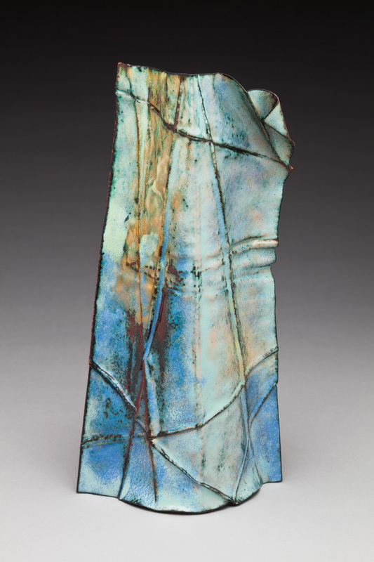 Christine Finch, Richmond, California, U.S., “Guardian” (27.9 x 17.7 x 7.6 cm) (11 x 7 x 3 in) Copper, vitreous enamel, photo by George Post  - www.foldforming.org