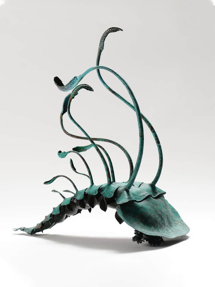 HONORABLE MENTION: Keng-hung Lin, Taipei, Taiwan “Trilobite with fern-shaped horns” (35 x 25 x 40 cm) Copper, patina, photo by Wen-Hsing Hsu, www.foldforming.org